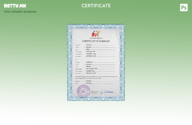 модерен стил шаблон за PSD сертификат за брак од Северна Ирска